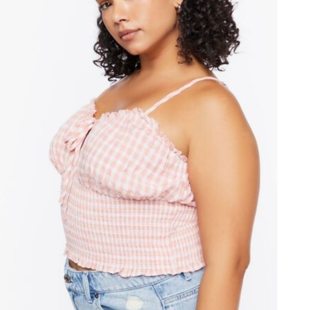 Forever21 Gingham Front-Tie Cami in size 0X casual vacation beach y2k